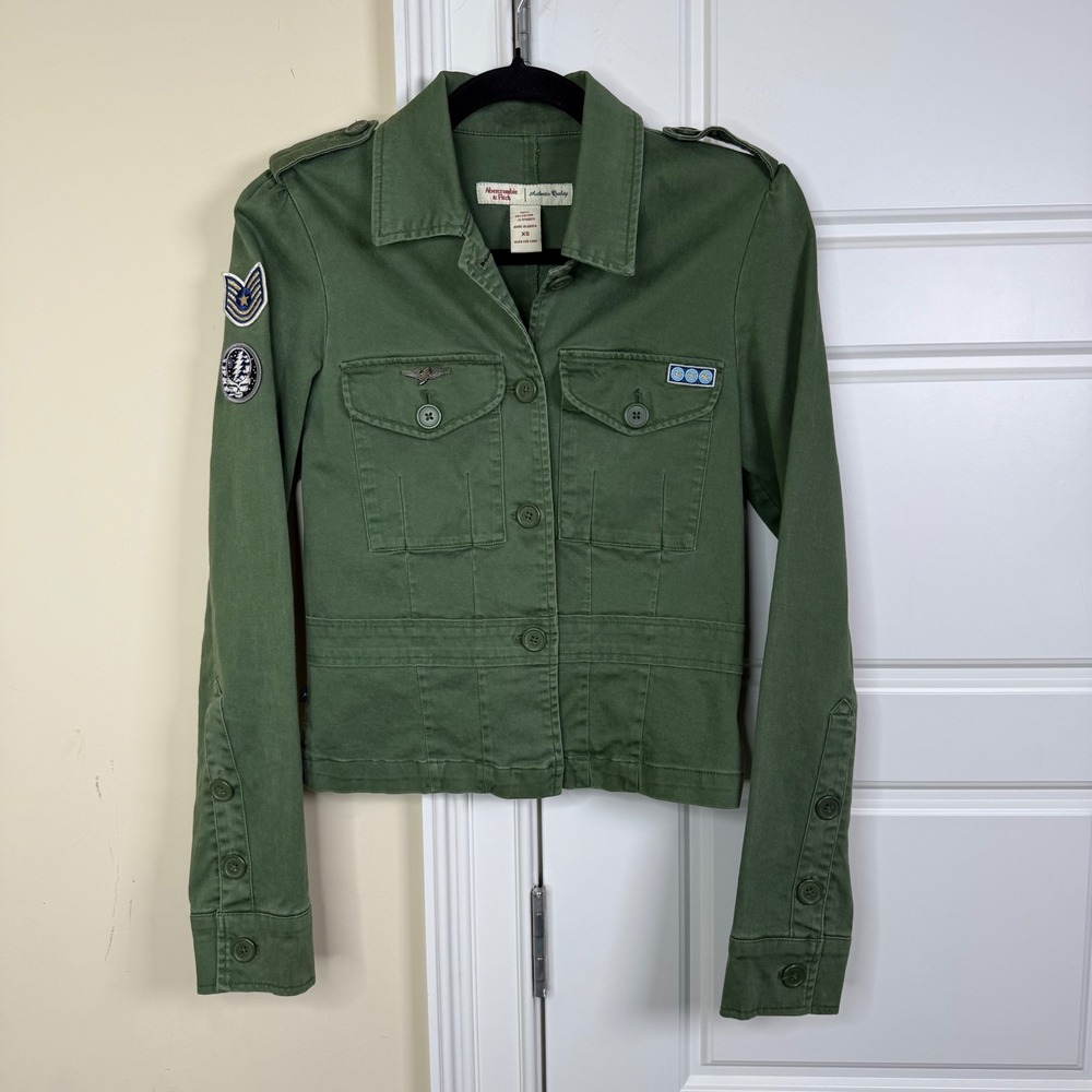 Abercrombie & Fitch Field Jacket Women XS Green Military Patch Grateful Dead Y2